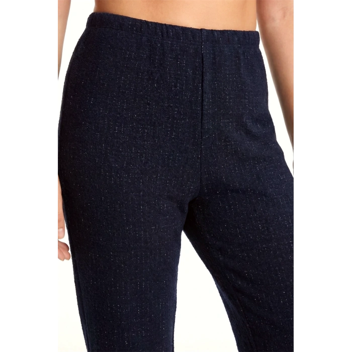 MİRAY- Kadın Lacivert Dokulu Büyük Beden Cepli Pijama Altı Rahat Kesim Esnek Bel Günlük Ev Giyim Alt