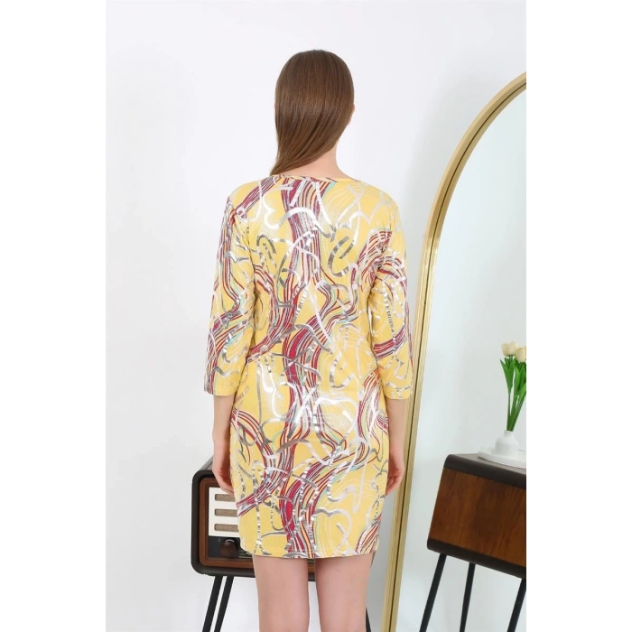MİRAY- Kadın Micro Kumaş Mini Parlak Elbise Sarı