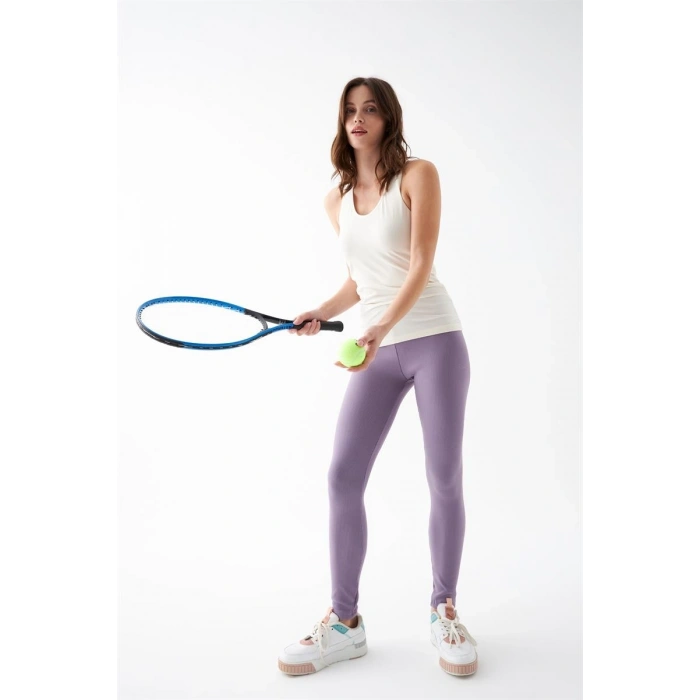 MİRAY- Kadın Mor Yüksek Bel Fit Spor Tayt – Toparlayıcı Esnek Günlük ve Fitness Taytı
