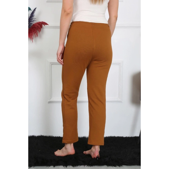 MİRAY- Kadın Pamuk Cepli 3 İplik Alt Eşofman Kahve