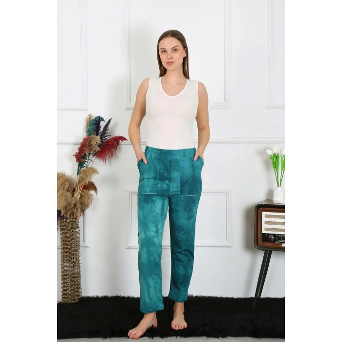 MİRAY- Kadın Pamuk Cepli 3 İplik Alt Eşofman Turkuaz