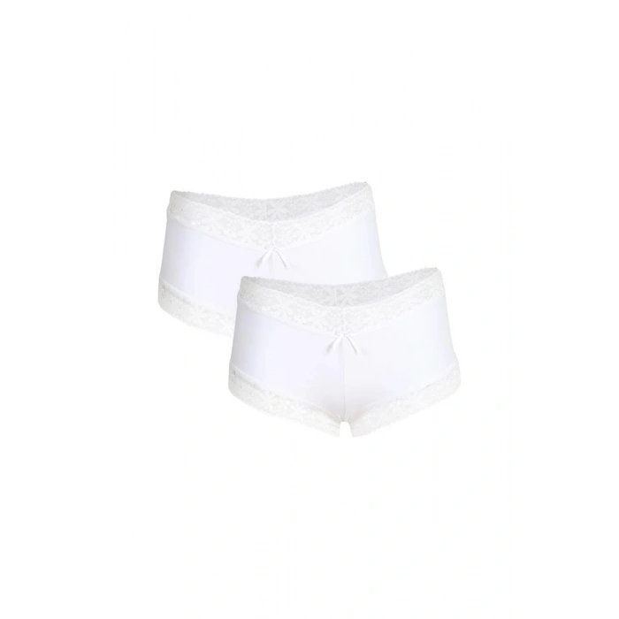 MİRAY- Kadın Pamuklu 2li Boxer Beyaz