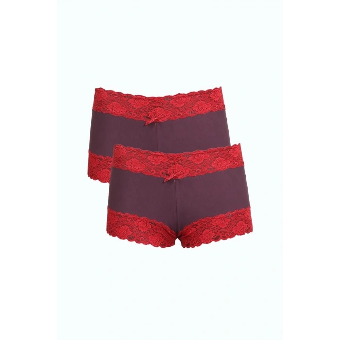 MİRAY- Kadın Pamuklu 2li Boxer Mürdüm