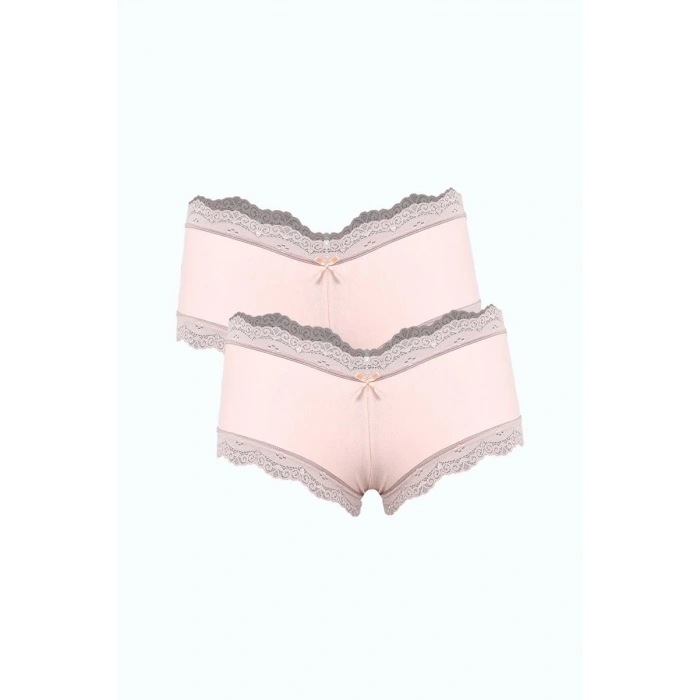 MİRAY- Kadın Pamuklu 2li Boxer Pudra