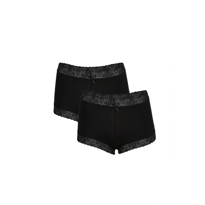 MİRAY- Kadın Pamuklu 2li Boxer Siyah