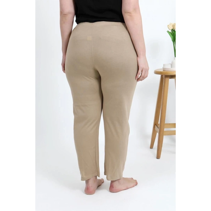 MİRAY- Kadın Pamuklu Büyük Beden Alt Pijama Bej