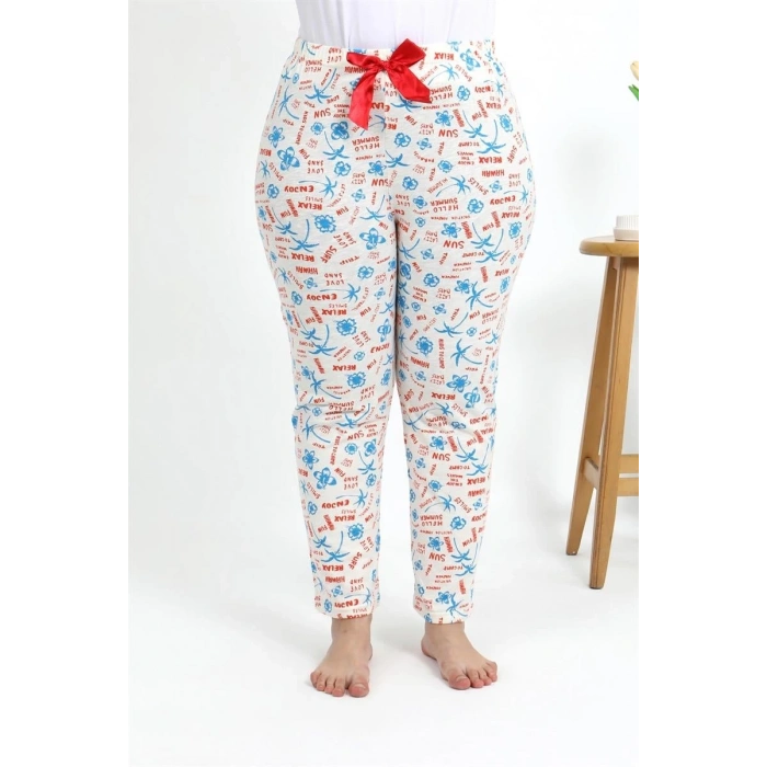 MİRAY- Kadın Pamuklu Büyük Beden Alt Pijama Ekru