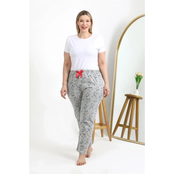 MİRAY- Kadın Pamuklu Büyük Beden Alt Pijama Gri