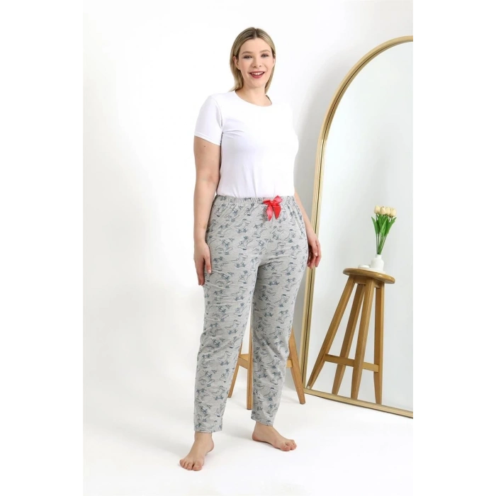 MİRAY- Kadın Pamuklu Büyük Beden Alt Pijama Gri