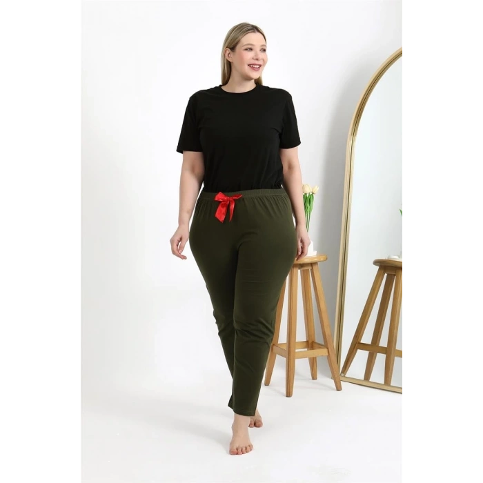MİRAY- Kadın Pamuklu Büyük Beden Alt Pijama Haki