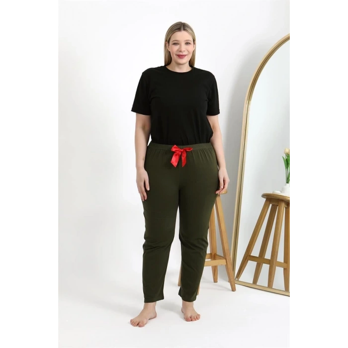 MİRAY- Kadın Pamuklu Büyük Beden Alt Pijama Haki