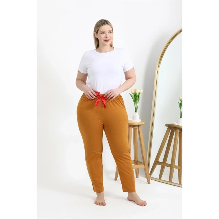 MİRAY- Kadın Pamuklu Büyük Beden Alt Pijama Hardal