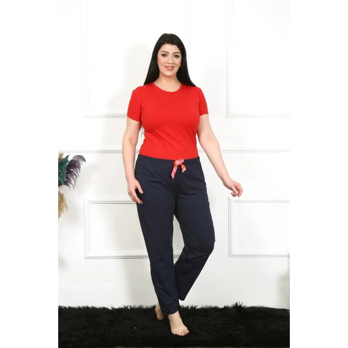 MİRAY- Kadın Pamuklu Büyük Beden Alt Pijama Lacivert