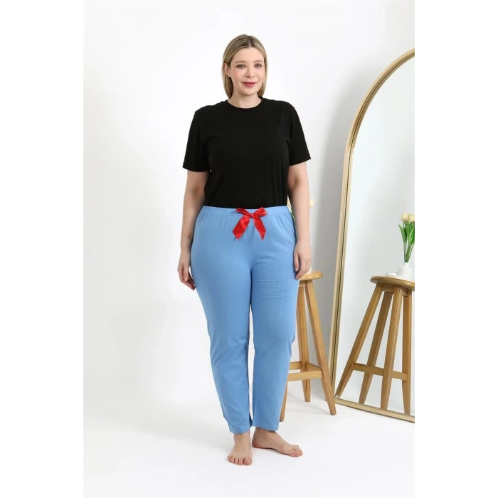 MİRAY- Kadın Pamuklu Büyük Beden Alt Pijama Mavi