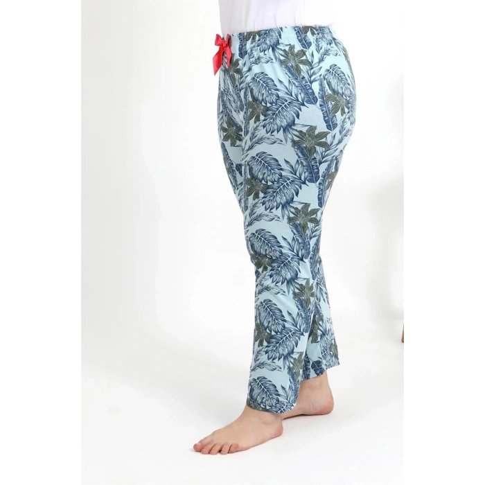 MİRAY- Kadın Pamuklu Büyük Beden Alt Pijama Mavi