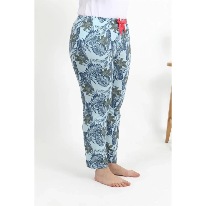 MİRAY- Kadın Pamuklu Büyük Beden Alt Pijama Mavi