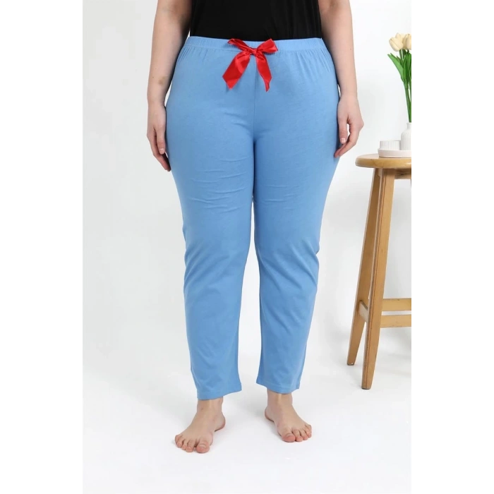 MİRAY- Kadın Pamuklu Büyük Beden Alt Pijama Mavi
