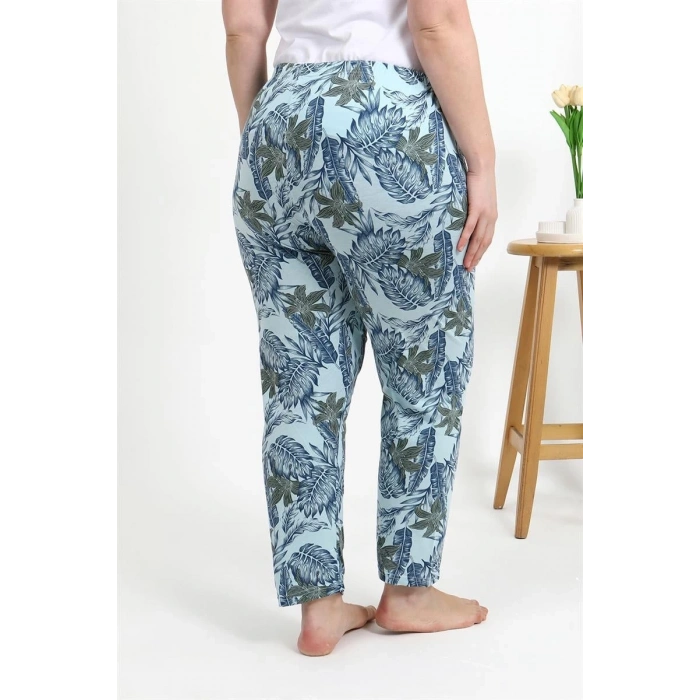 MİRAY- Kadın Pamuklu Büyük Beden Alt Pijama Mavi