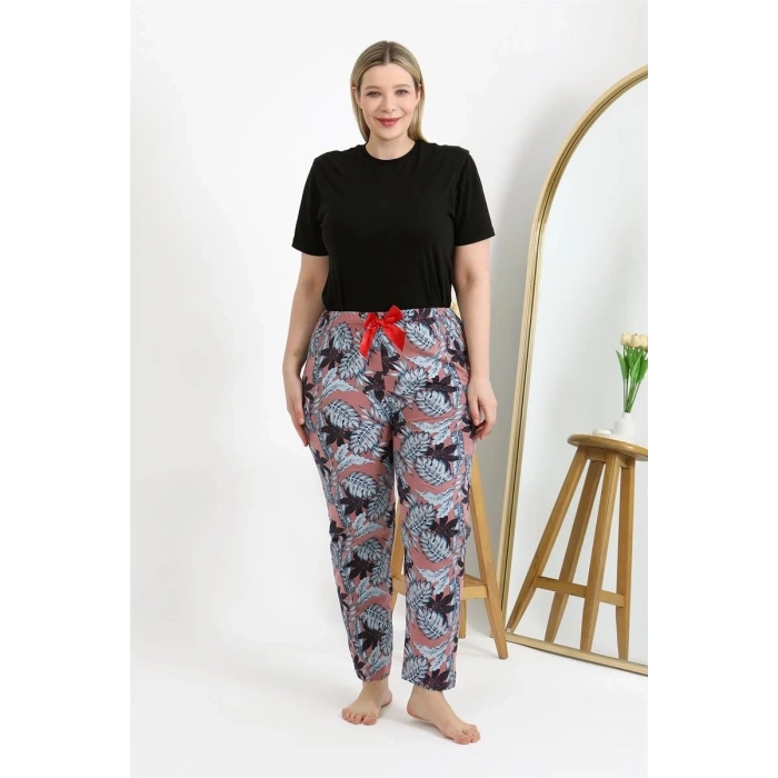 MİRAY- Kadın Pamuklu Büyük Beden Alt Pijama Somon