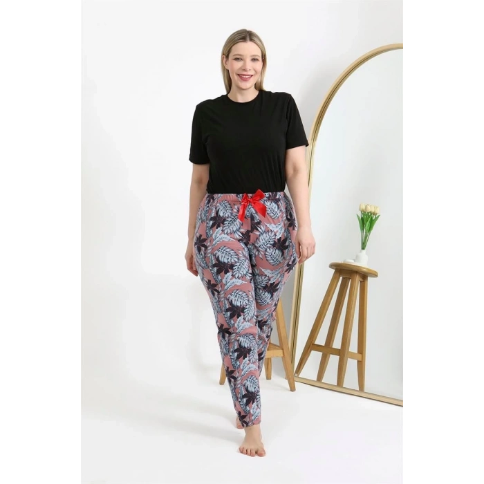 MİRAY- Kadın Pamuklu Büyük Beden Alt Pijama Somon