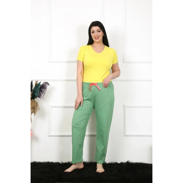 MİRAY- Kadın Pamuklu Büyük Beden Alt Pijama Yeşil