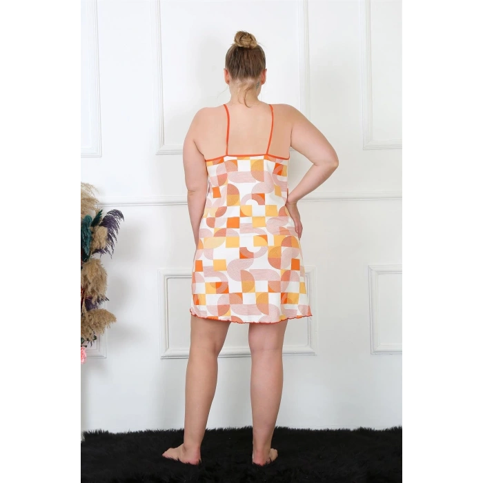 MİRAY- Kadın Pamuklu İp Askılı Büyük Beden Gecelik Sarı