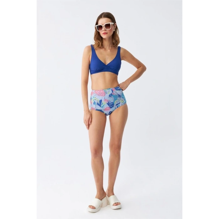 MİRAY- Kadın Pedli Yaprak Desenli Yüksek Bel Sax Bikini Takımı