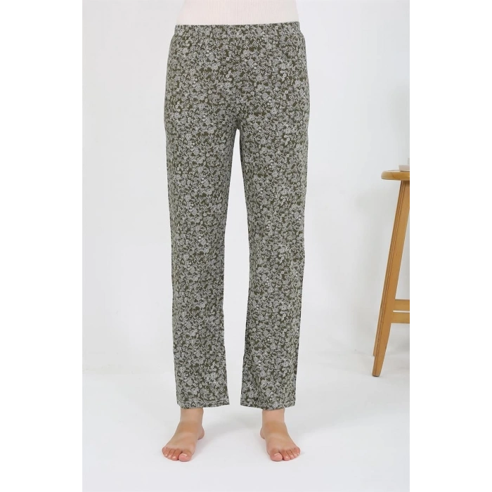 MİRAY- Kadın Penye Desenli Tek Alt Pijama Haki