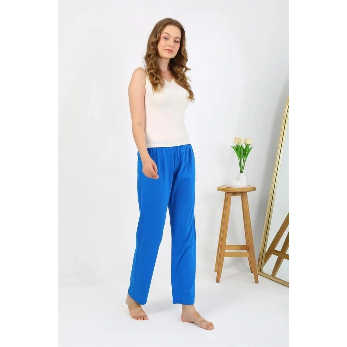 MİRAY- Kadın Penye Düz Tek Alt Pijama Mavi