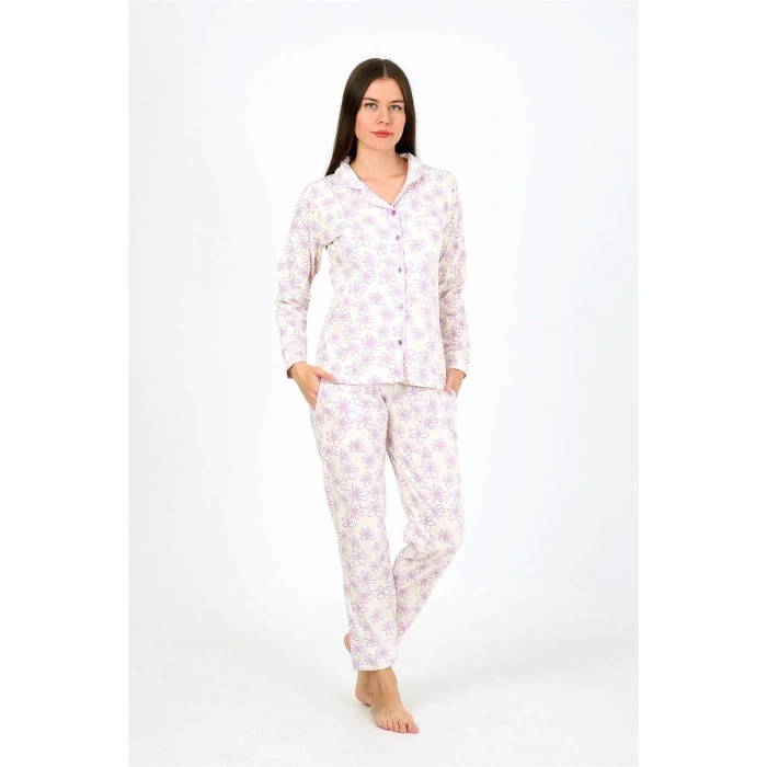 MİRAY- Kadın Penye Uzun Kol Pijama Takım Ekru