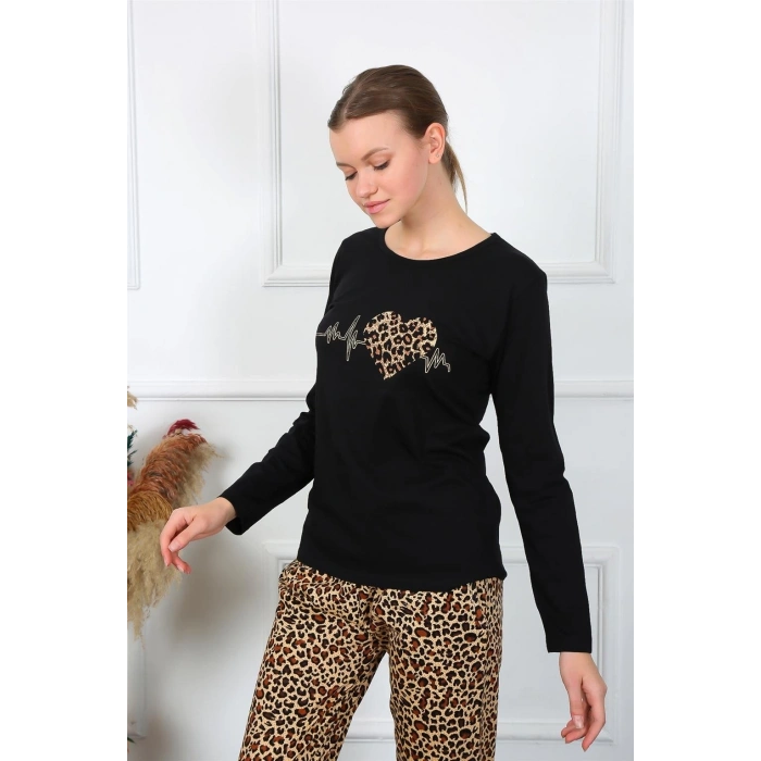 MİRAY- Kadın Penye Uzun Kol Pijama Takım Siyah