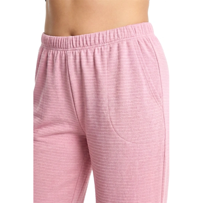 MİRAY- Kadın Pudra Pembe Dokulu Büyük Beden Cepli Pijama Altı