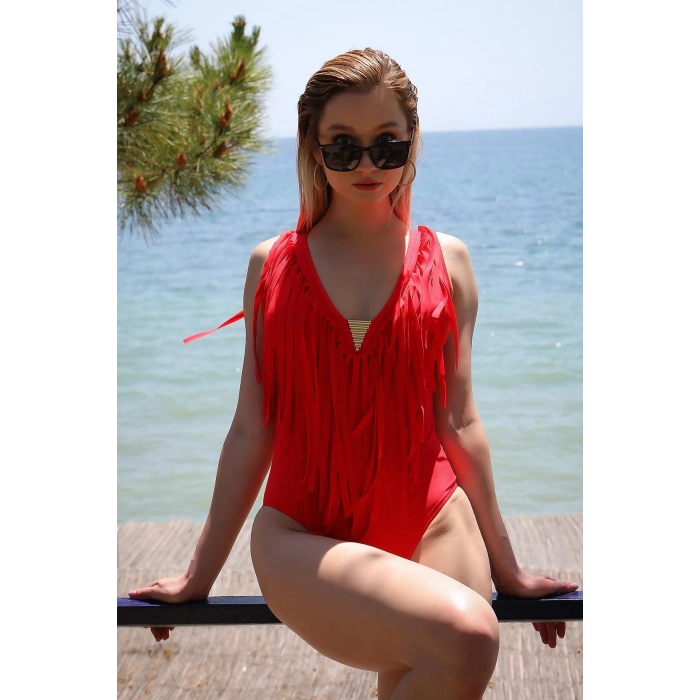 MİRAY- Kadın Püsküllü Mayo Kırmızı