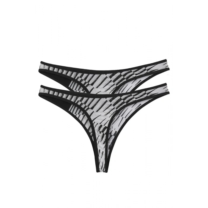 MİRAY- Kadın Siyah Beyaz Desenli 2li Tanga Slip