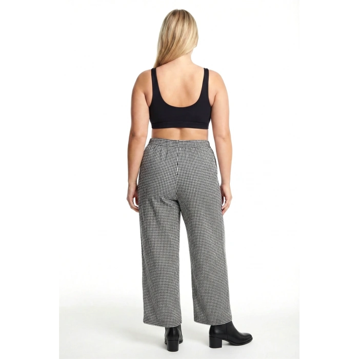 MİRAY- Kadın Siyah Beyaz Kareli Büyük Beden Cepli Pijama Altı Rahat Kesim Esnek Bel Günlük Ev Giyim Alt