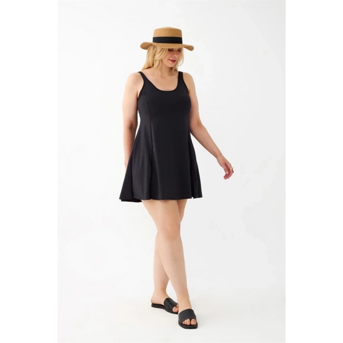 MİRAY- Kadın Siyah Büyük Beden Düz Elbise Mayo