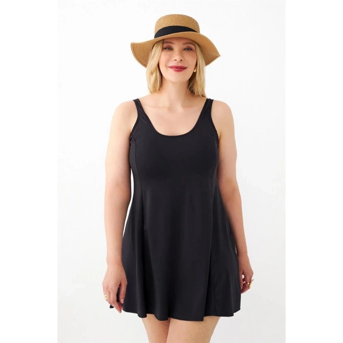 MİRAY- Kadın Siyah Büyük Beden Düz Elbise Mayo