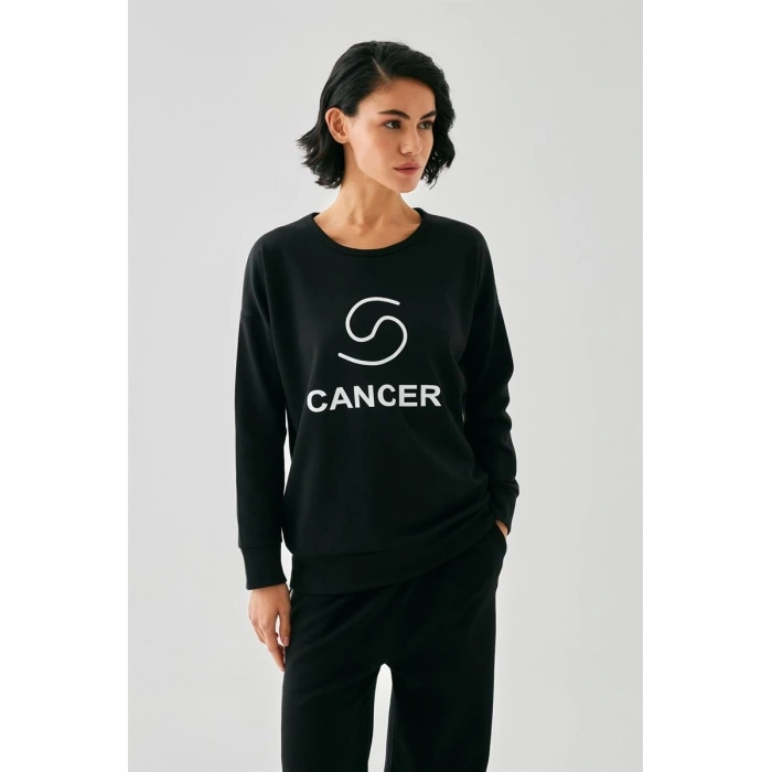 MİRAY- Kadın Siyah Yengeç Burcu Oversize 2 İplik Eşofman Ev Giyim Takımı