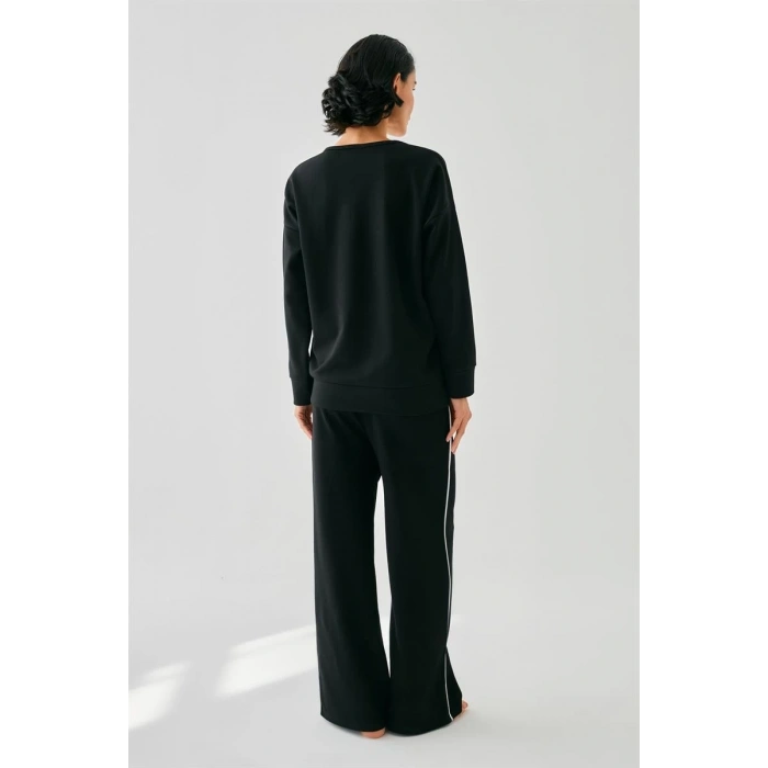 MİRAY- Kadın Siyah Yengeç Burcu Oversize 2 İplik Eşofman Ev Giyim Takımı