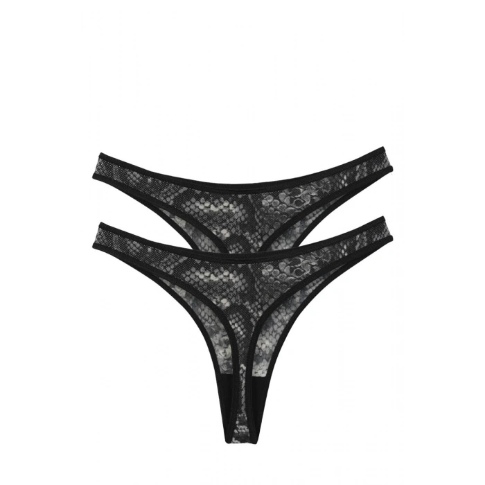 MİRAY- Kadın Siyah Yılan Desenli 2li Tanga Slip