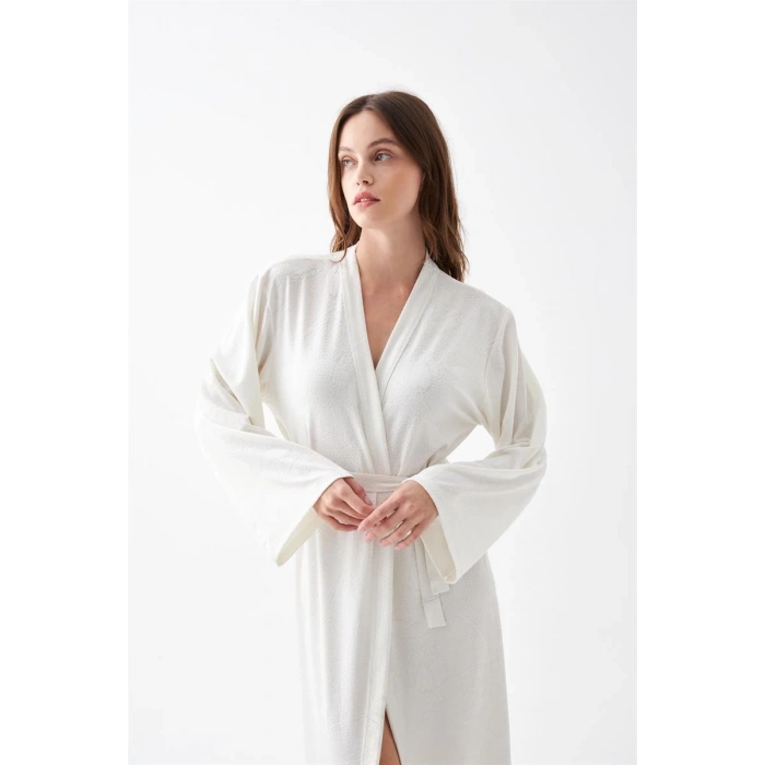 MİRAY- Kadın Uzun Ekru Penye Sabahlık