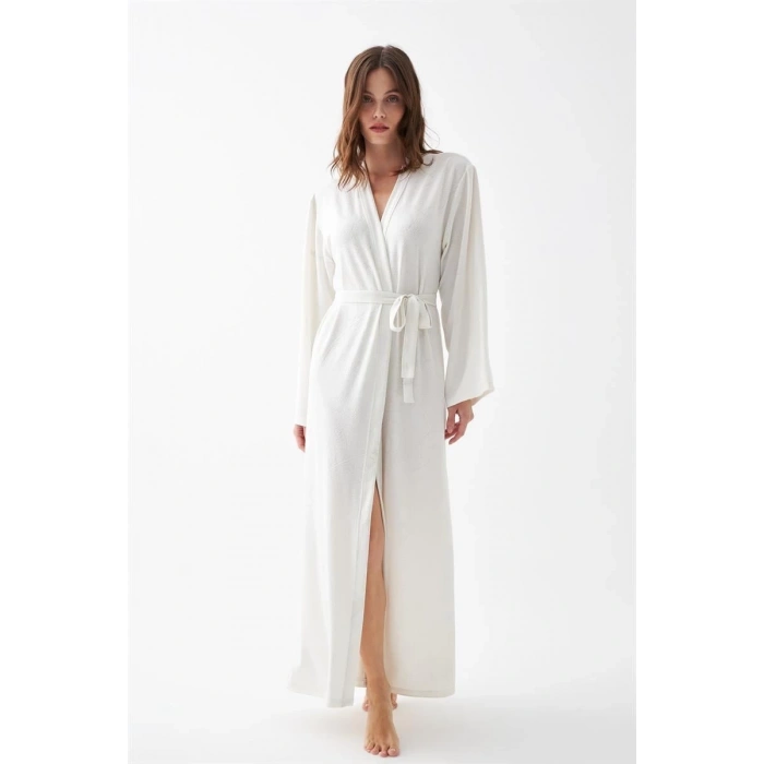 MİRAY- Kadın Uzun Ekru Penye Sabahlık
