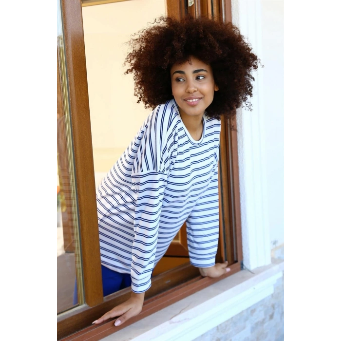 MİRAY- Kadın Uzun Kol 3 İplik Penye Pijama Takım Beyaz