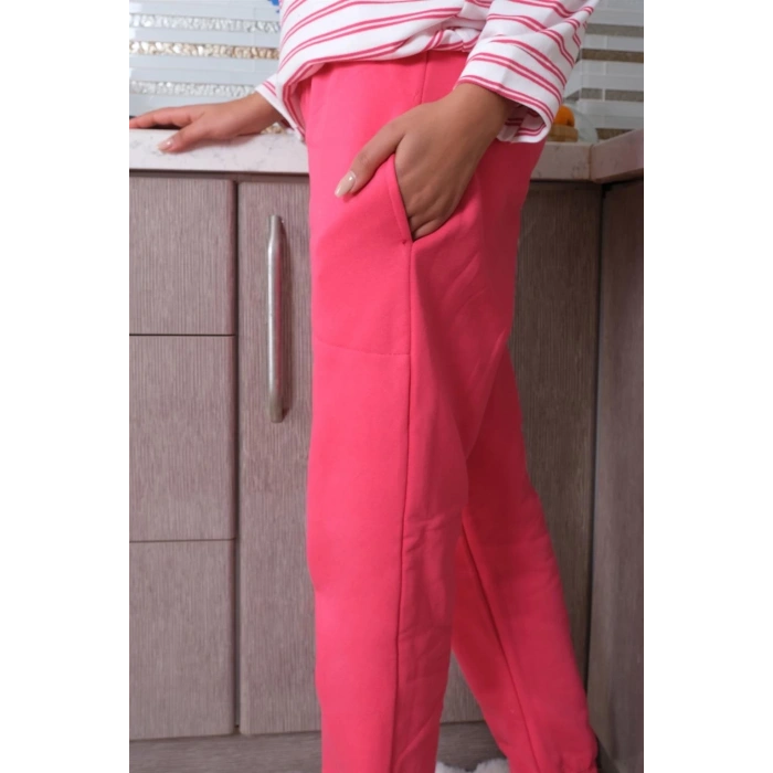 MİRAY- Kadın Uzun Kol 3 İplik Penye Pijama Takım Beyaz