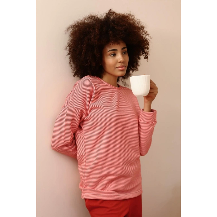 MİRAY- Kadın Uzun Kol 3 İplik Penye Pijama Takım Kırmızı