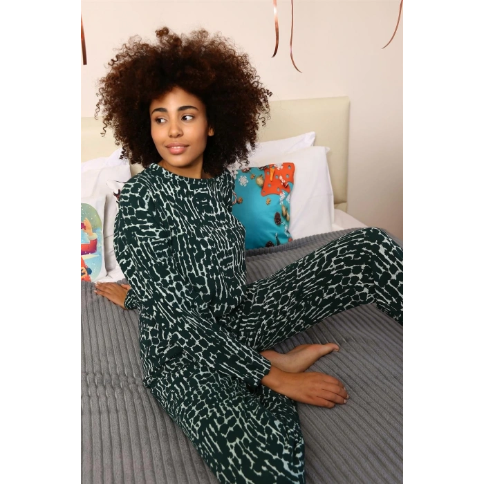 MİRAY- Kadın Uzun Kol 3 İplik Penye Pijama Takım Yeşil