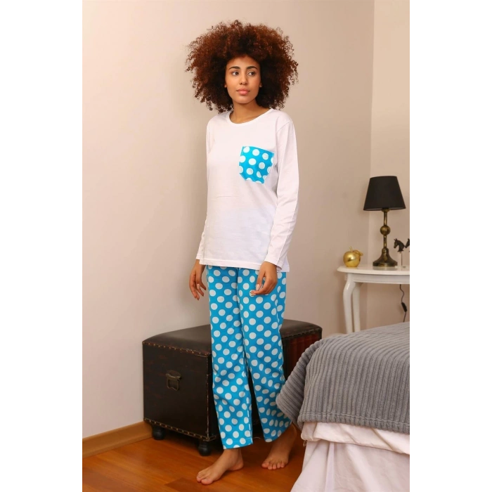 MİRAY- Kadın Uzun Kol Penye Pijama Takım Beyaz