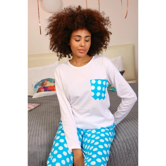 MİRAY- Kadın Uzun Kol Penye Pijama Takım Beyaz