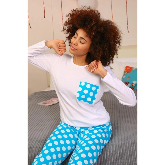 MİRAY- Kadın Uzun Kol Penye Pijama Takım Beyaz