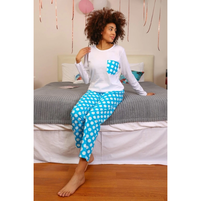 MİRAY- Kadın Uzun Kol Penye Pijama Takım Beyaz